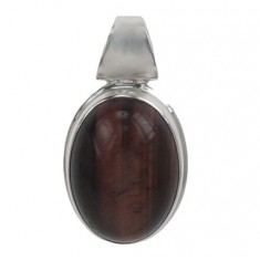 Oval Red Tiger Eye Pendant, Sterling Silver